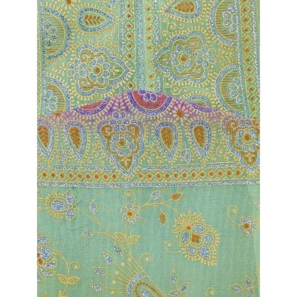 Custom Silk Floral Halter Maxi Dress Light Green Pink Sleeveless Gown Size M - Picture 5 of 5